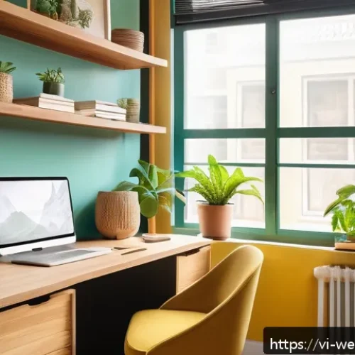Home 17 사무실 내 개인화된 작업 공간의 중요성 - A cozy personalized home office setup featuring a wooden desk near a large window with abundant natu...
